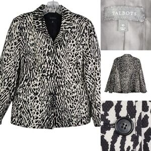 Talbots Womens Size 10 Medium Cotton Blazer Jacket Leopard Animal Print